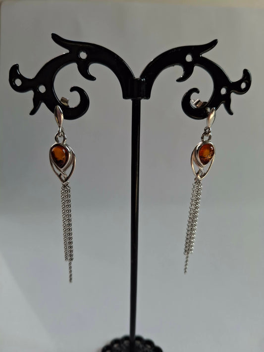 Cercei de argint cu chihlimbar