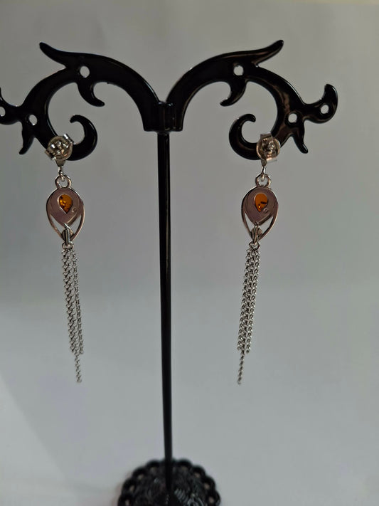 Cercei de argint cu chihlimbar