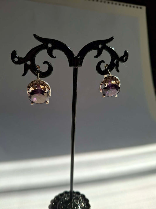 Cercei argint grei cu piatră zirconiu mov