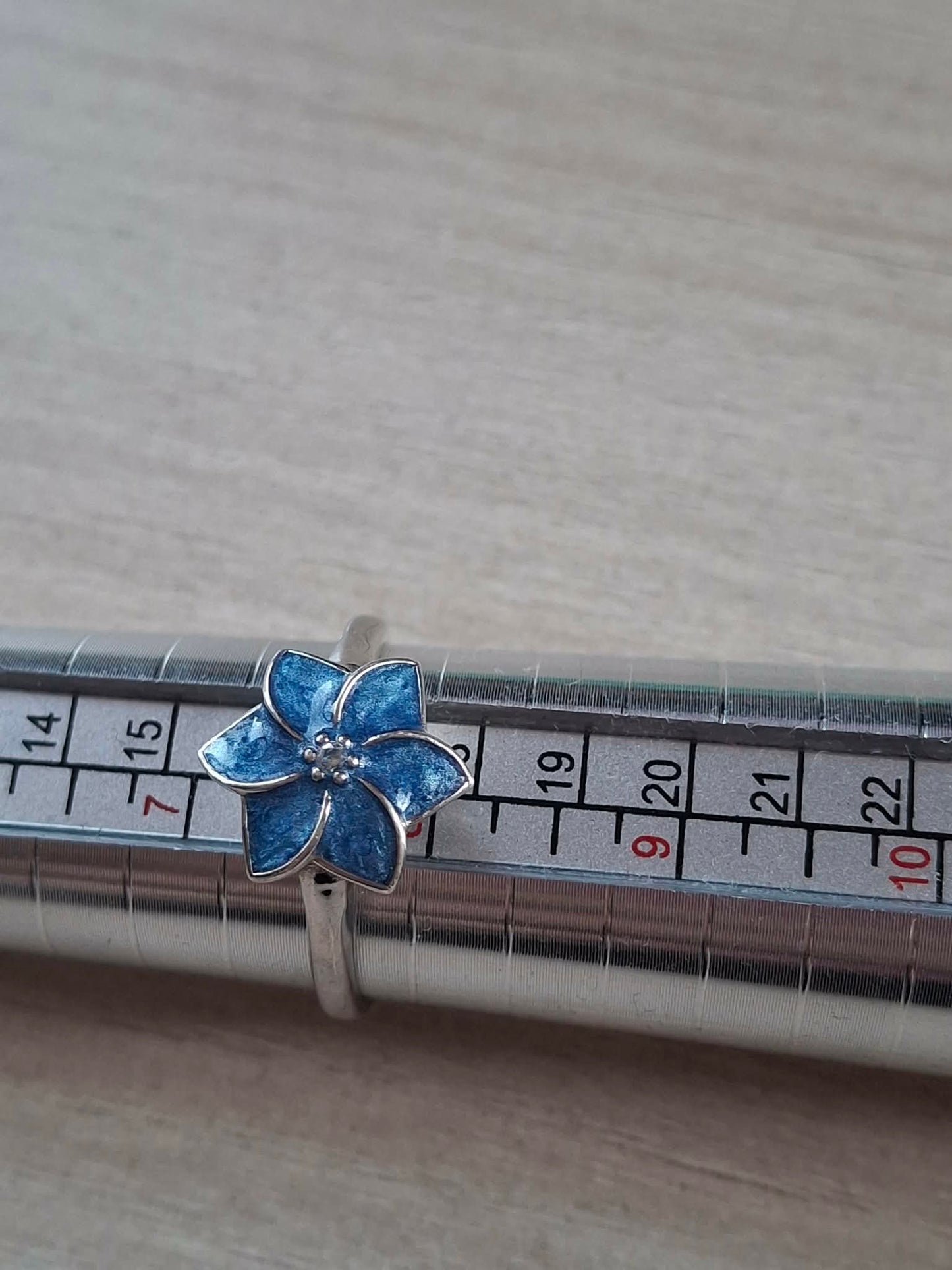 Inel argint reglabil cu floare albastră