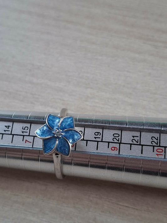 Inel argint reglabil cu floare albastră