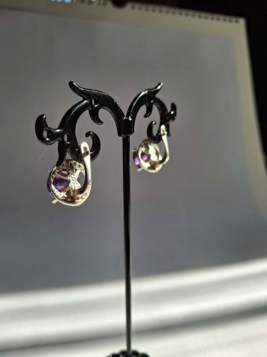 Cercei argint grei cu piatră zirconiu mov